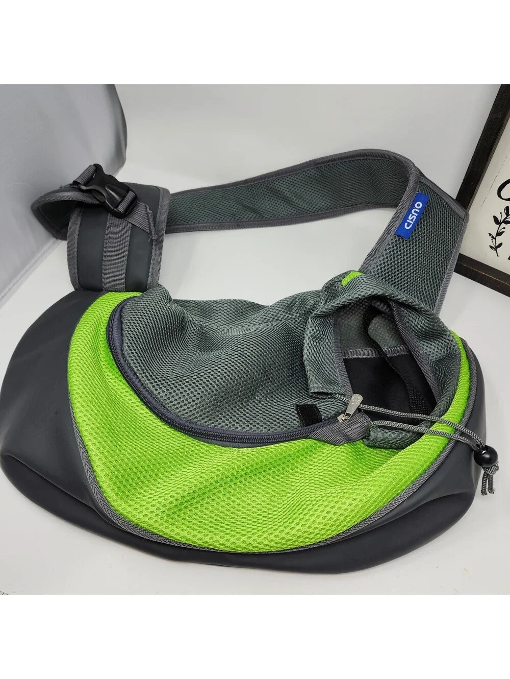 Cisno Padded Pet Sling Carrier Gray Lime Hands Free Crossbody Dog Cat Carrier